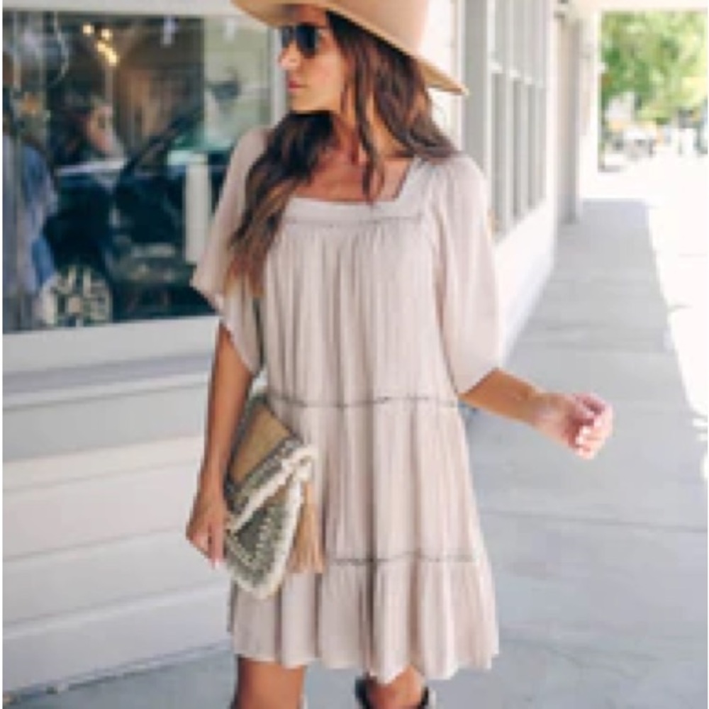 Chopra Crochet Tiered Dress - Sand - Large